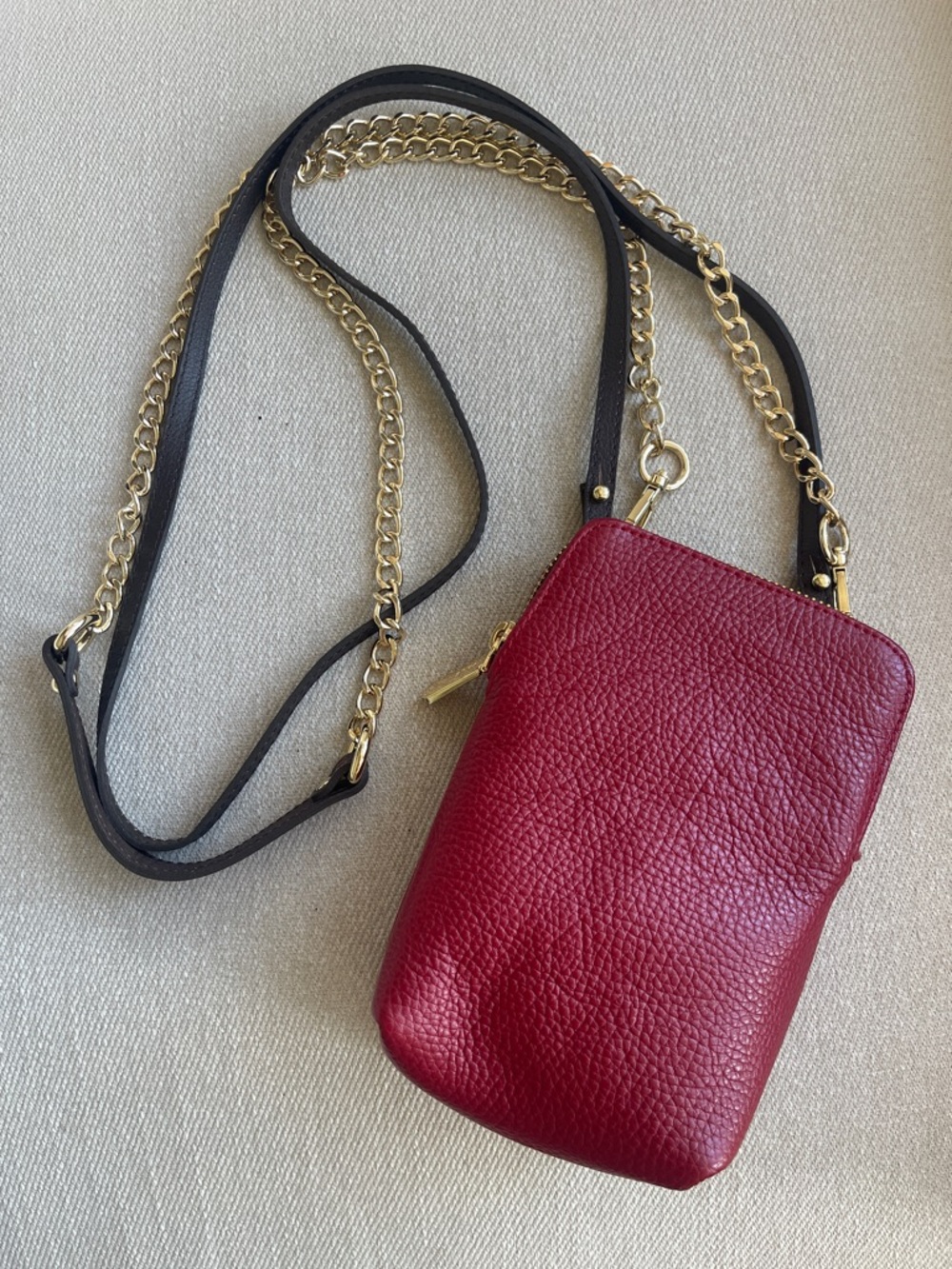VALENTINA Italy | Red Pebbled Leather Crossbody Phone Bag | Two Straps | NEW